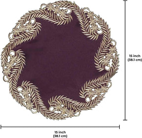 Violet Dream – Plum Gold Table Doilies, Anyce Collection Artistic Home Table Décor 15 inch - Decozen