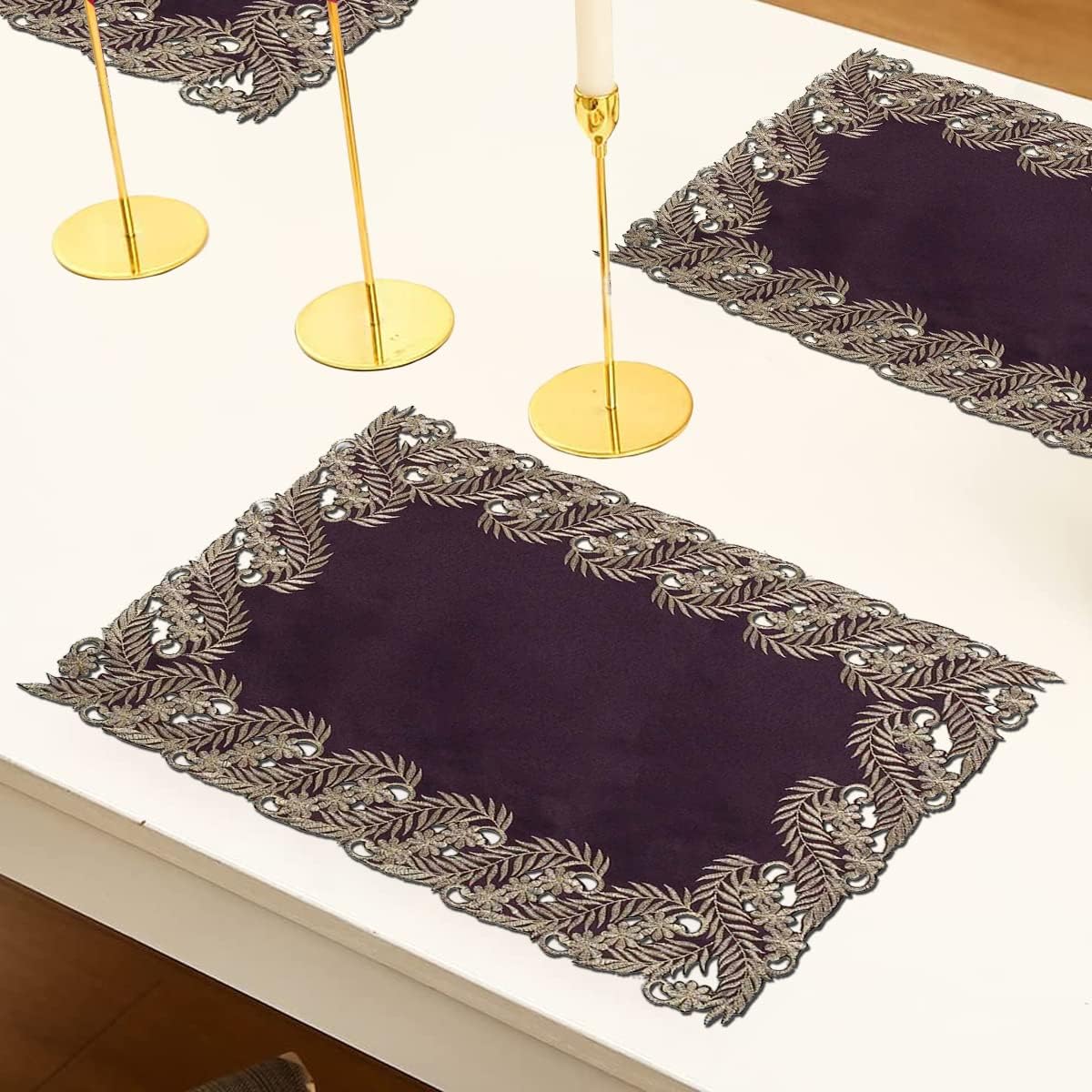 Violet Dream – Plum Gold Table Placemats, Anyce Collection Artistic Dining Décor 12*18 inch - Decozen