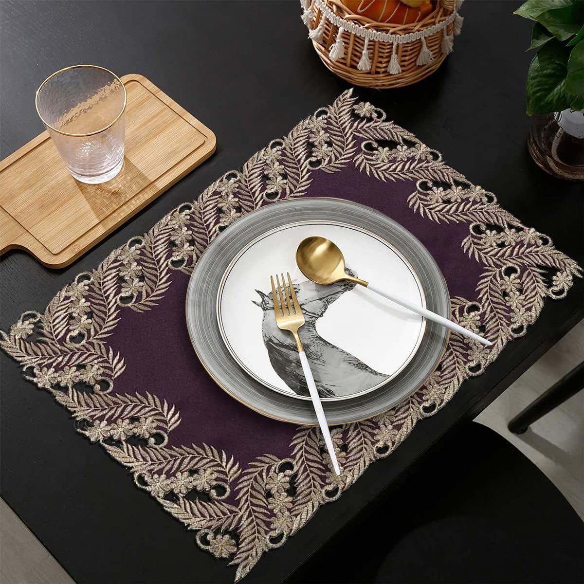 Violet Dream – Plum Gold Table Placemats, Anyce Collection Artistic Dining Décor 12*18 inch - Decozen