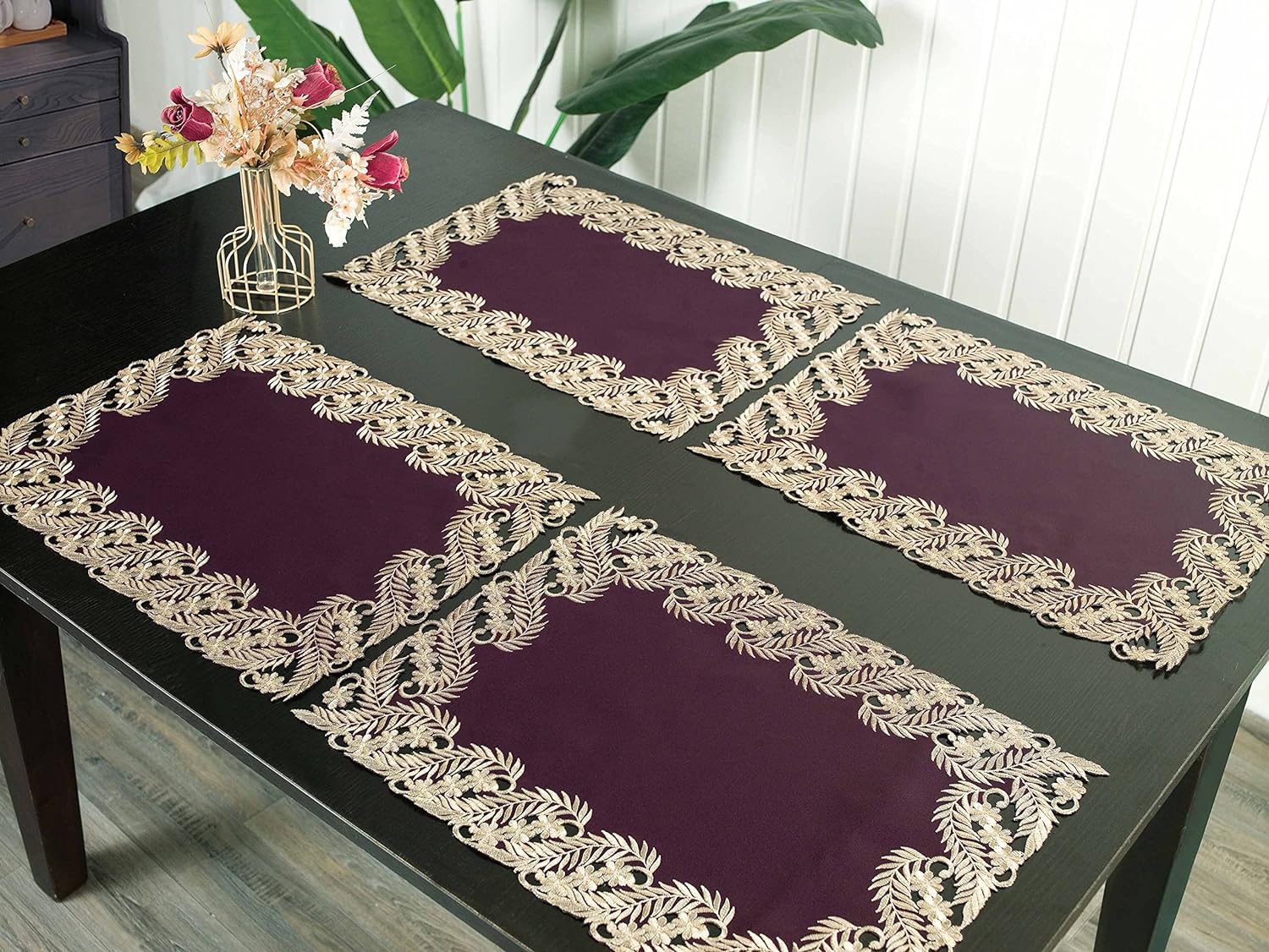 Violet Dream – Plum Gold Table Placemats, Anyce Collection Artistic Dining Décor 12*18 inch - Decozen