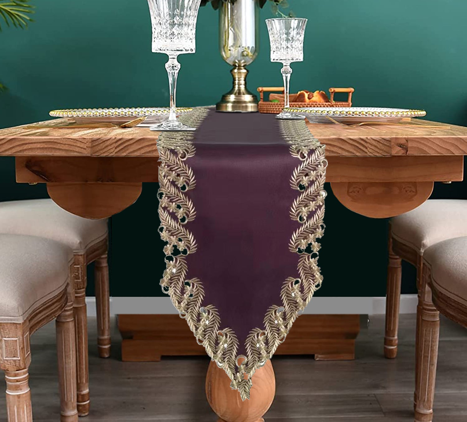 Violet Dream – Plum Gold Table Runner, Anyce Collection Artistic Home Table Décor 14*108 inch - Decozen