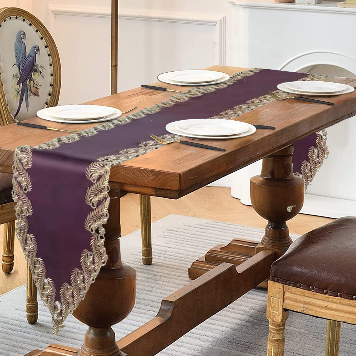 Violet Dream – Plum Gold Table Runner, Anyce Collection Artistic Home Table Décor 14*108 inch - Decozen