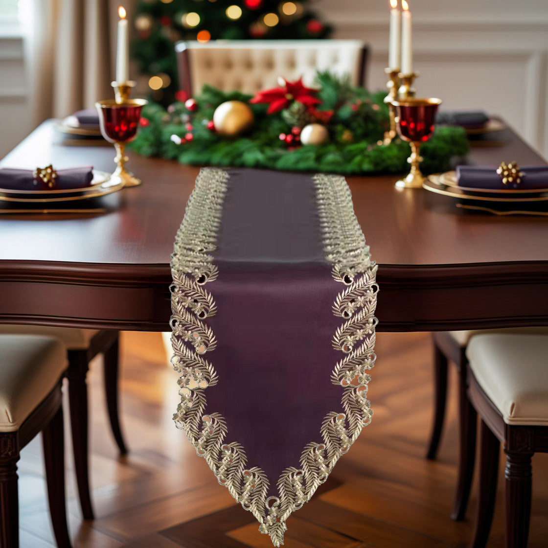Violet Dream – Plum Gold Table Runner, Anyce Collection Artistic Home Table Décor 14*108 inch - Decozen