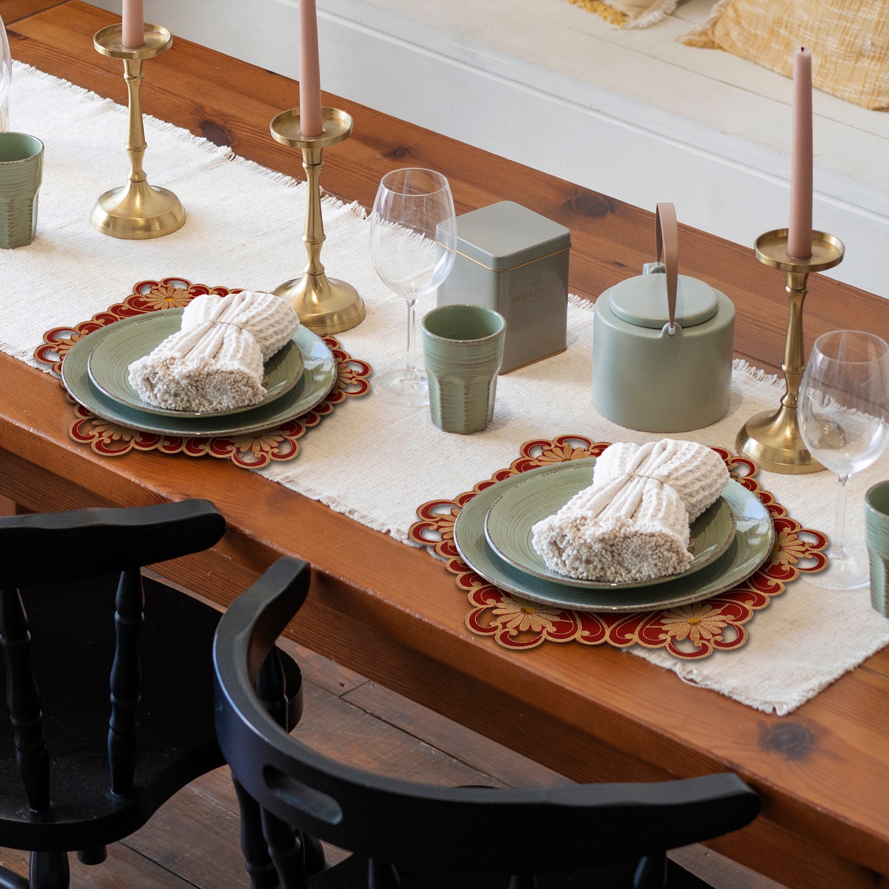 Imperial Red – Gold Lace Red Doilies, The Imperial Red Collection European Embroidery Décor 15 inch - Decozen