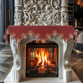 Imperial Red – Gold Lace Red Mantel Scarf Cover, The Imperial Red Collection Elegant Embroidered Home Décor 18x90 inch - Decozen