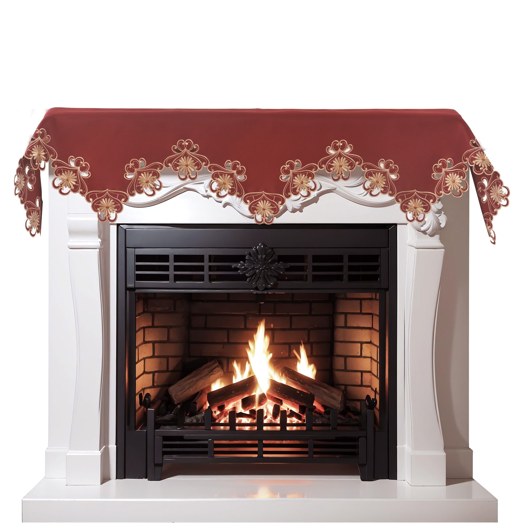 Imperial Red – Gold Lace Red Mantel Scarf Cover, The Imperial Red Collection Elegant Embroidered Home Décor 18x90 inch - Decozen