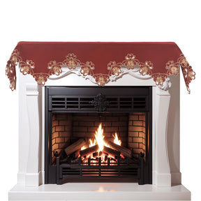 Imperial Red – Gold Lace Red Mantel Scarf Cover, The Imperial Red Collection Elegant Embroidered Home Décor 18x90 inch - Decozen