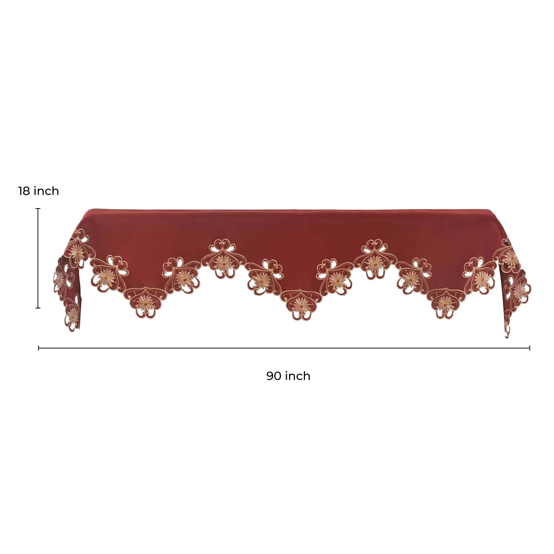 Elegant Imperial Red and gold lace embroidered table runner by RIZ, 18x90 inches, for sophisticated home décor.