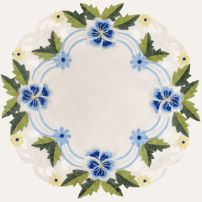 Blue or Green Lace White Doilies - Round Placemats European Embroidery for Dining Table Home Decor Wedding - 15 inches - The Eternal Grace Collection - Decozen