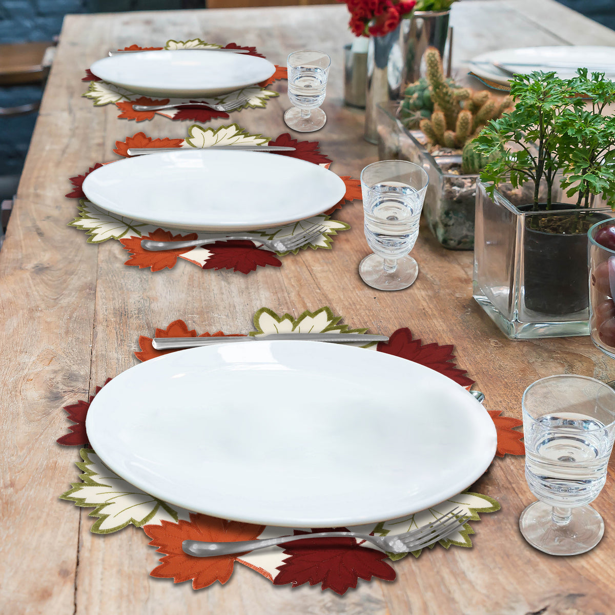 Set of four cream white RIZ round placemats, 15-inch elegant doilies for stylish dining table décor.