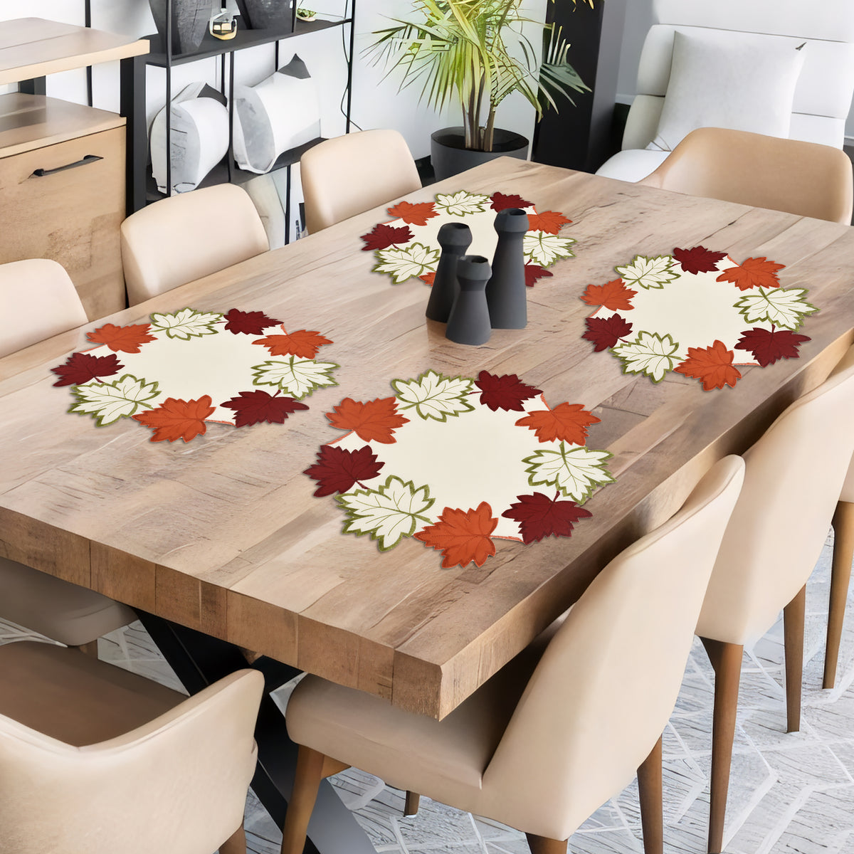 Set of four cream white round doilies by RIZ, 15-inch elegant placemats for dining room décor, premium quality.
