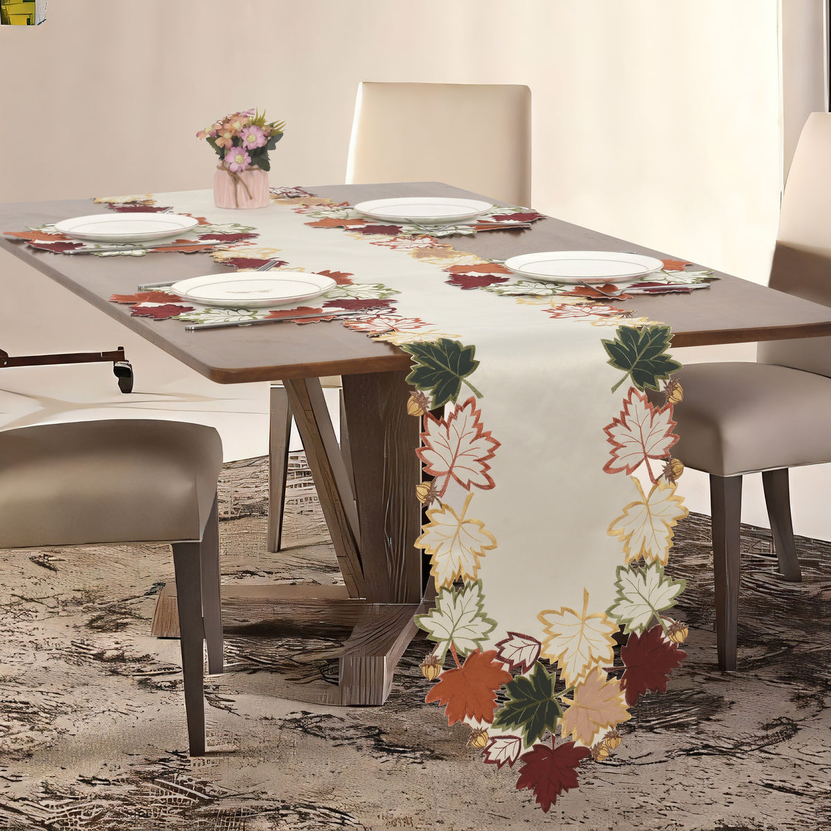 Set of four RIZ Cream White Beauty round doilies, 15-inch premium placemats for elegant dining décor.
