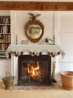 Falling Petals – Cream White Mantel Scarf Cover, The Falling Petals Collection Artistic Embroidered Home Décor 18x90 inch - Decozen