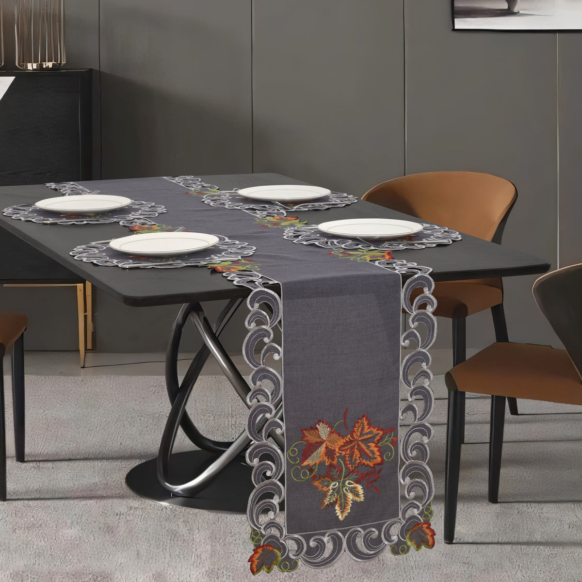 Set of four Aurora Charm premium round doilies, 15-inch decorative placemats for elegant dining and event table decor by RIZ.