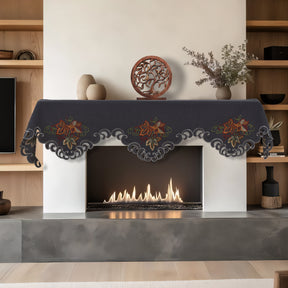 Charcoal Fleur – Charcoal Gray Mantel Scarf Cover, The Charcoal Fleur Collection Elegant Embroidered Home Décor 18x90 inch - Decozen
