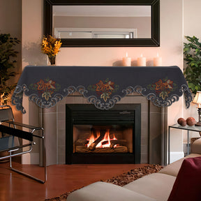 Charcoal Fleur – Charcoal Gray Mantel Scarf Cover, The Charcoal Fleur Collection Elegant Embroidered Home Décor 18x90 inch - Decozen