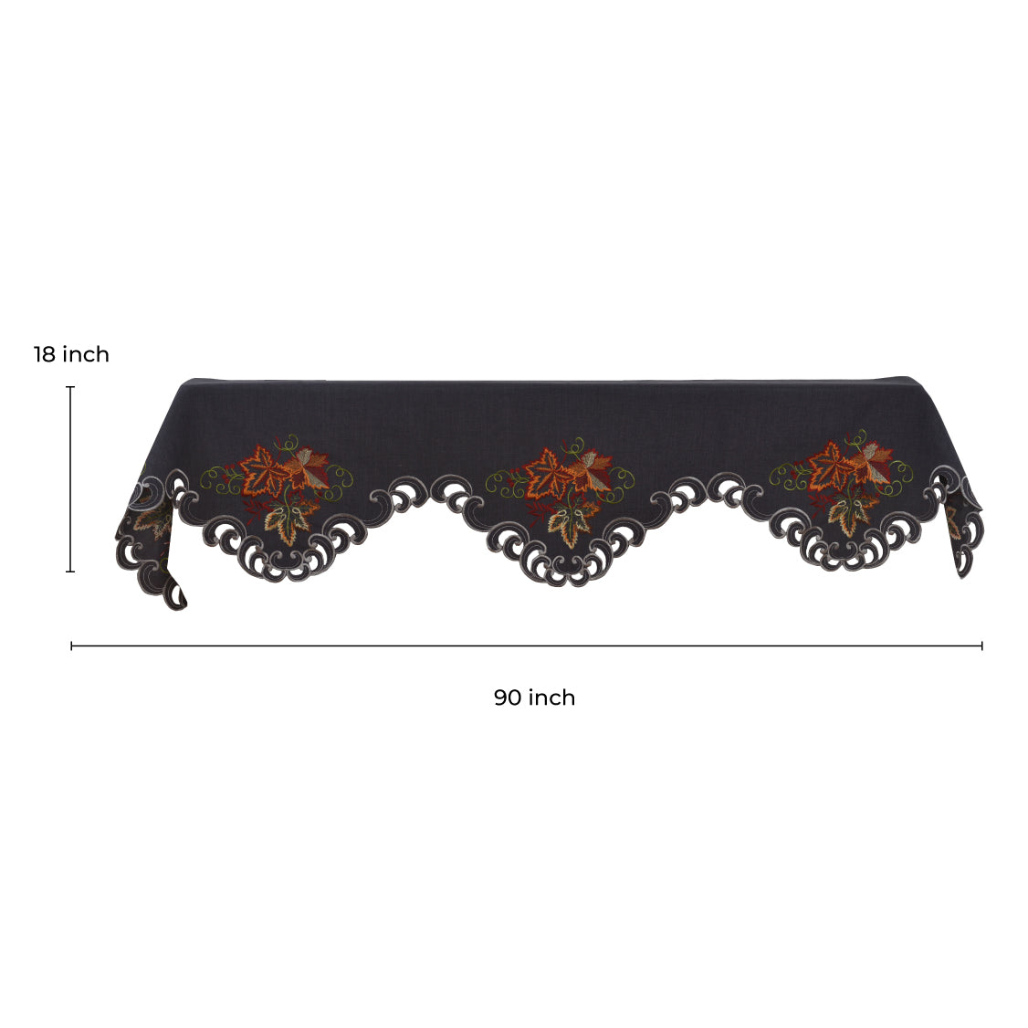 Charcoal Fleur – Charcoal Gray Mantel Scarf Cover, The Charcoal Fleur Collection Elegant Embroidered Home Décor 18x90 inch - Decozen