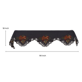 Charcoal Fleur – Charcoal Gray Mantel Scarf Cover, The Charcoal Fleur Collection Elegant Embroidered Home Décor 18x90 inch - Decozen