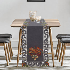Charcoal Fleur – Charcoal Gray Table Runner, European Embroidery Decorative Dresser Scarf 14*108 inch - Decozen