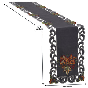 Charcoal Fleur – Charcoal Gray Table Runner, European Embroidery Decorative Dresser Scarf 14*108 inch - Decozen