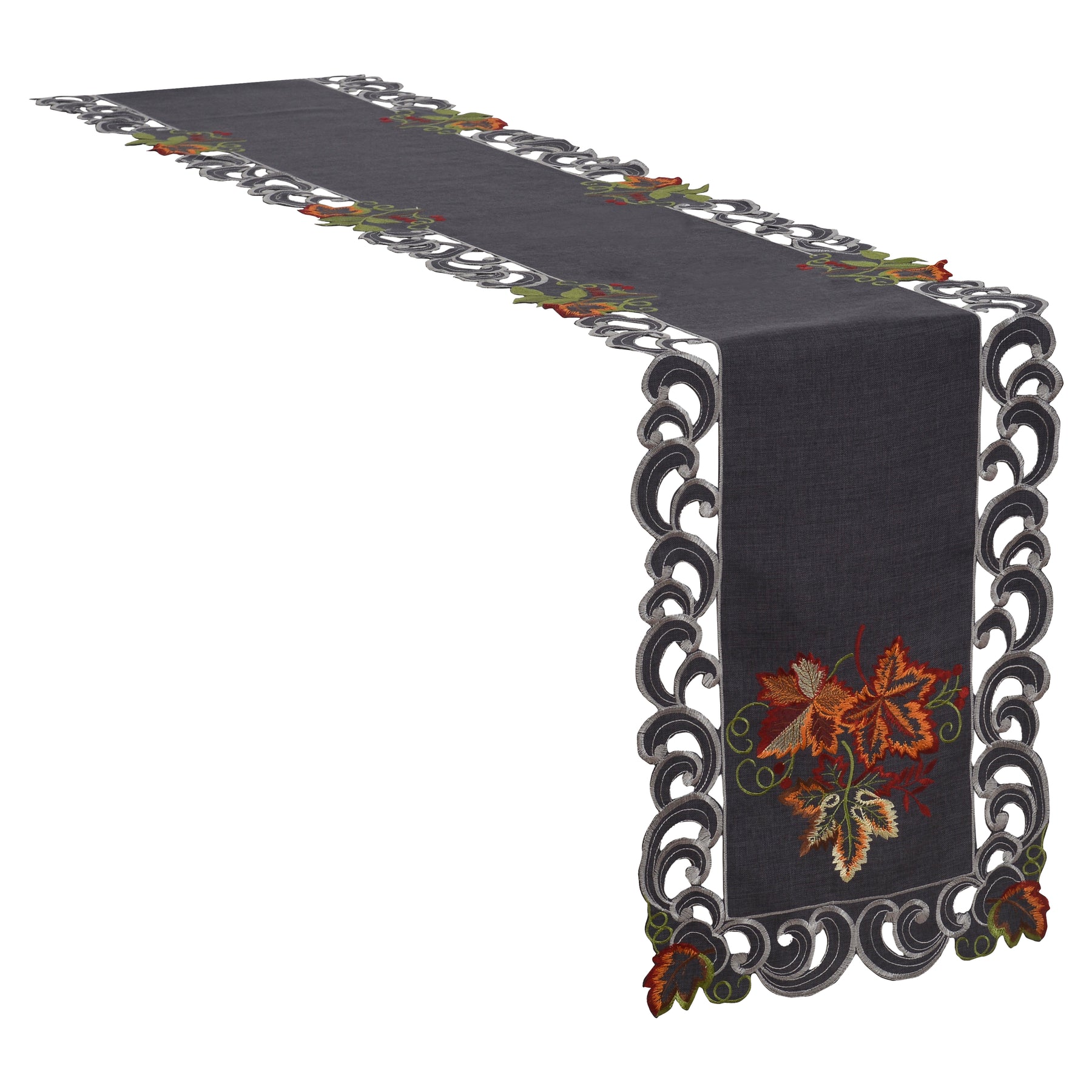 Charcoal Fleur – Charcoal Gray Table Runner, European Embroidery Decorative Dresser Scarf 14*108 inch - Decozen