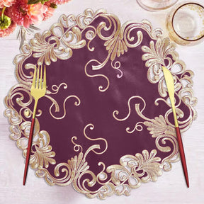 Set of four RIZ Opulent Weave 15-inch decorative placemats with intricate woven design for elegant dining and event table decor.