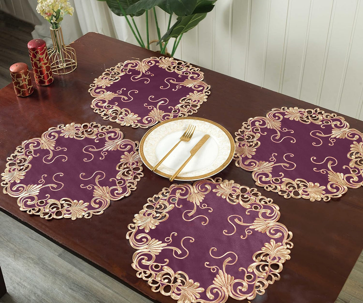Set of four RIZ Opulent Weave 15-inch decorative placemats, elegant table decor for dining and events.