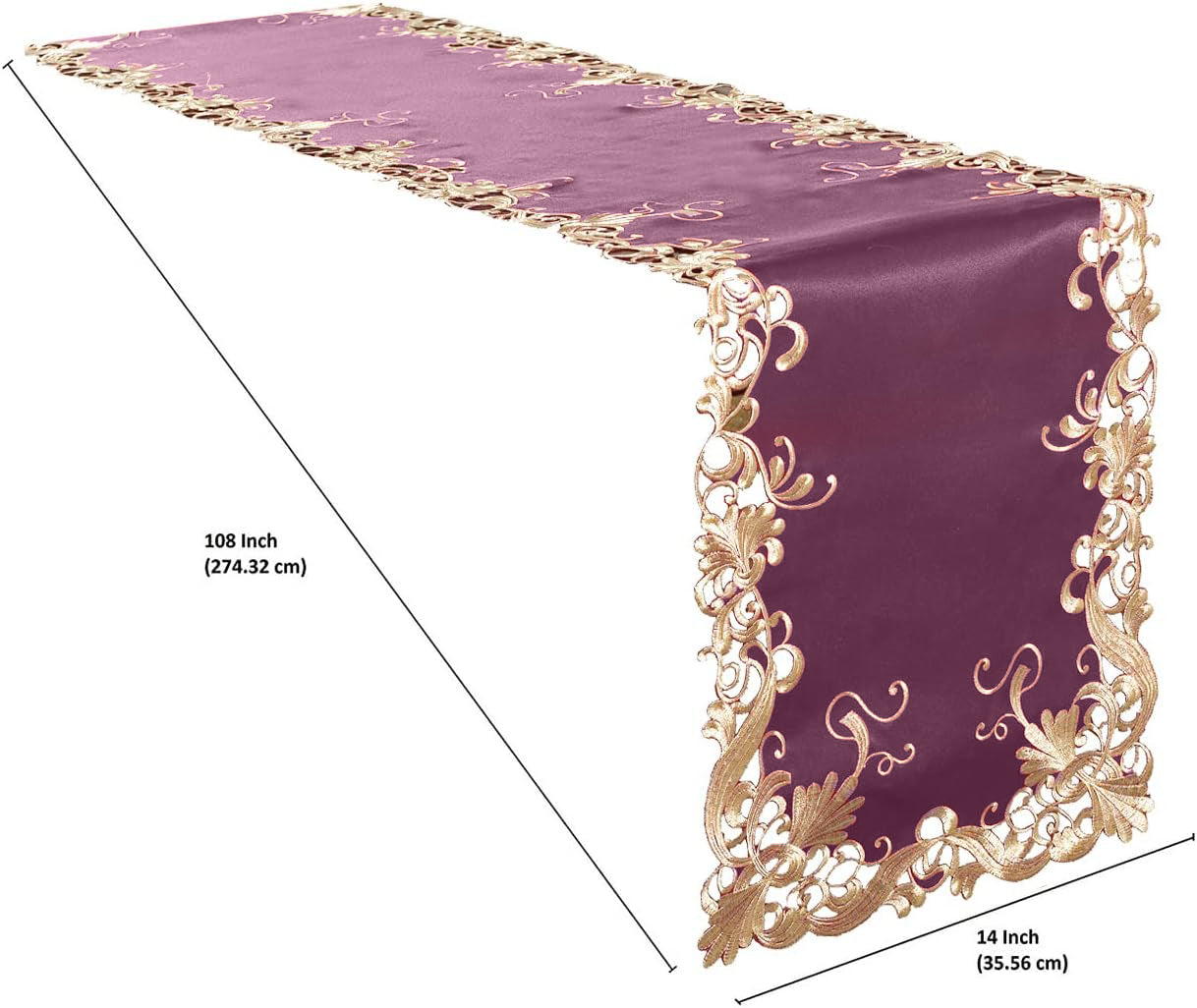 Petal Amethyst – Purple Table Runner, Falling Petals Collection European Embroidered Décor 14*108 inch - Decozen