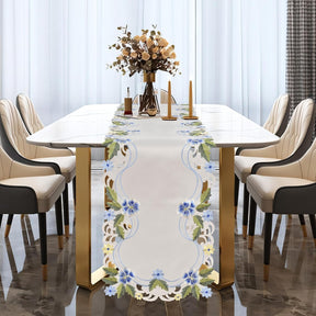 Eternal Grace blue and green lace white table runner with European embroidery, decorative 14x108 inch table decor by RIZ-RN