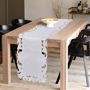 Snow Blossom – White Table Runner, European Embroidery Decorative Dresser Scarf 14*108 inch - Decozen