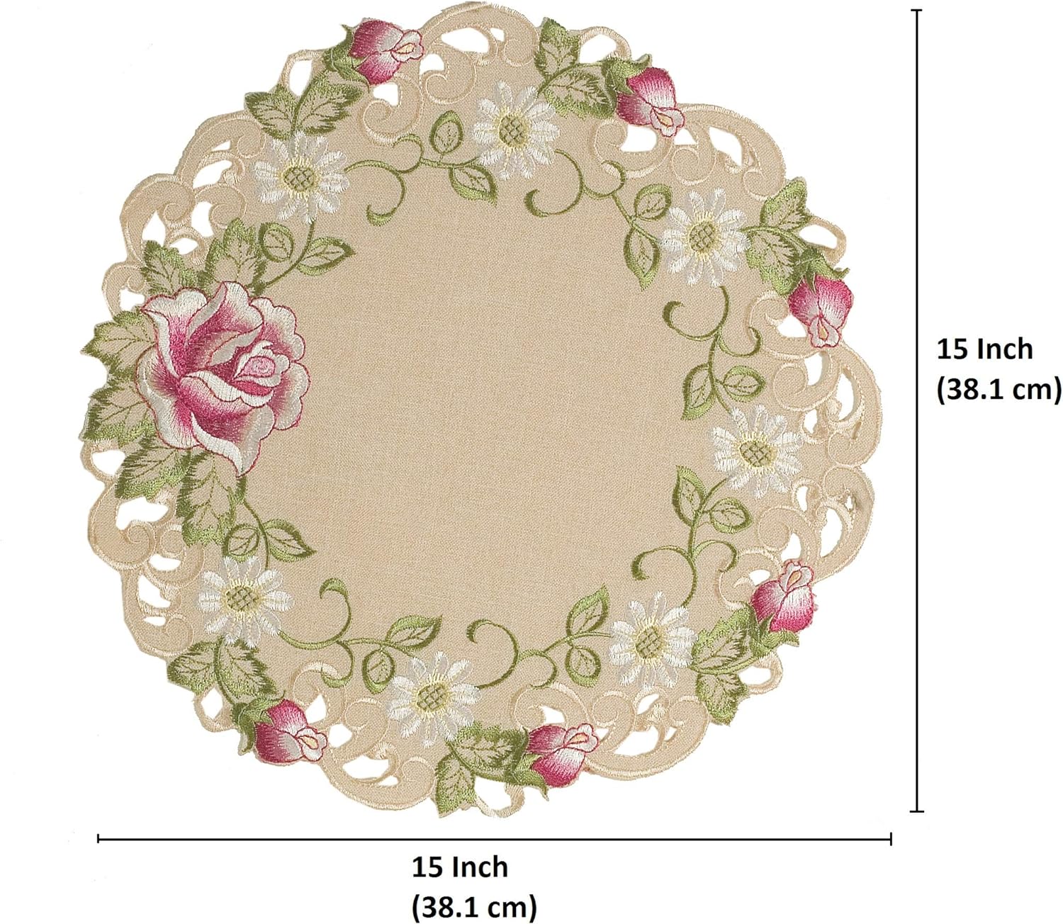 Docia Sand – Beige Table Doilies, Docia Collection Elegant Decorative Table Decor 15 inch - Decozen