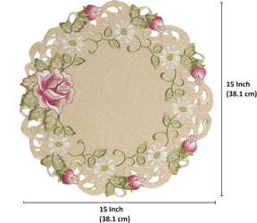 Docia Sand – Beige Table Doilies, Docia Collection Elegant Decorative Table Decor 15 inch - Decozen