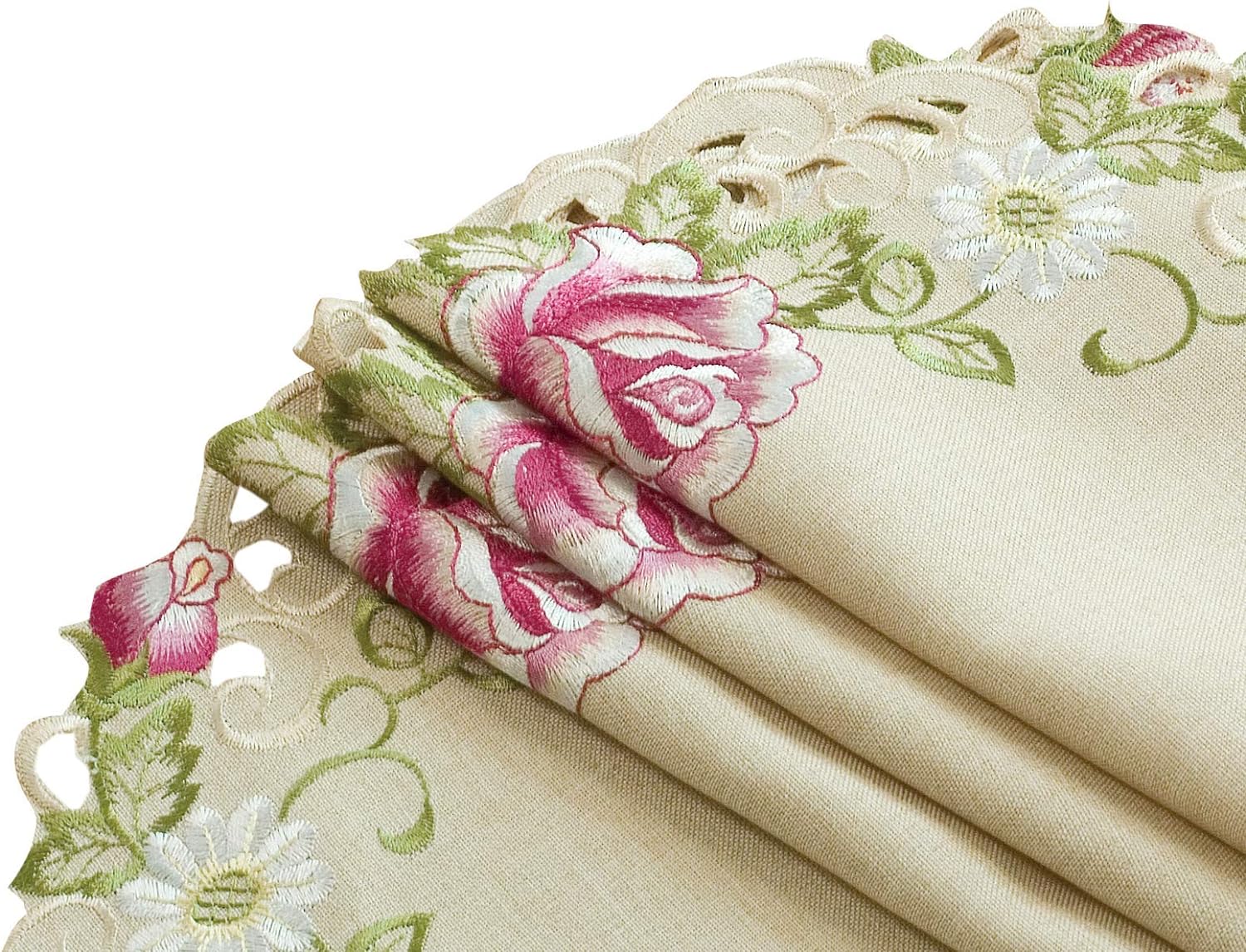 Docia Sand – Beige Table Doilies, Docia Collection Elegant Decorative Table Decor 15 inch - Decozen