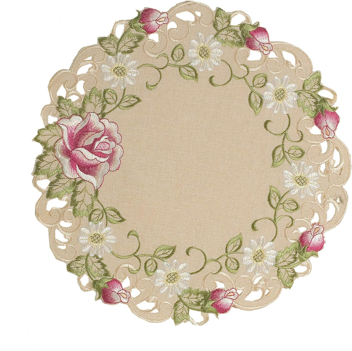 Docia Sand – Beige Table Doilies, Docia Collection Elegant Decorative Table Decor 15 inch - Decozen