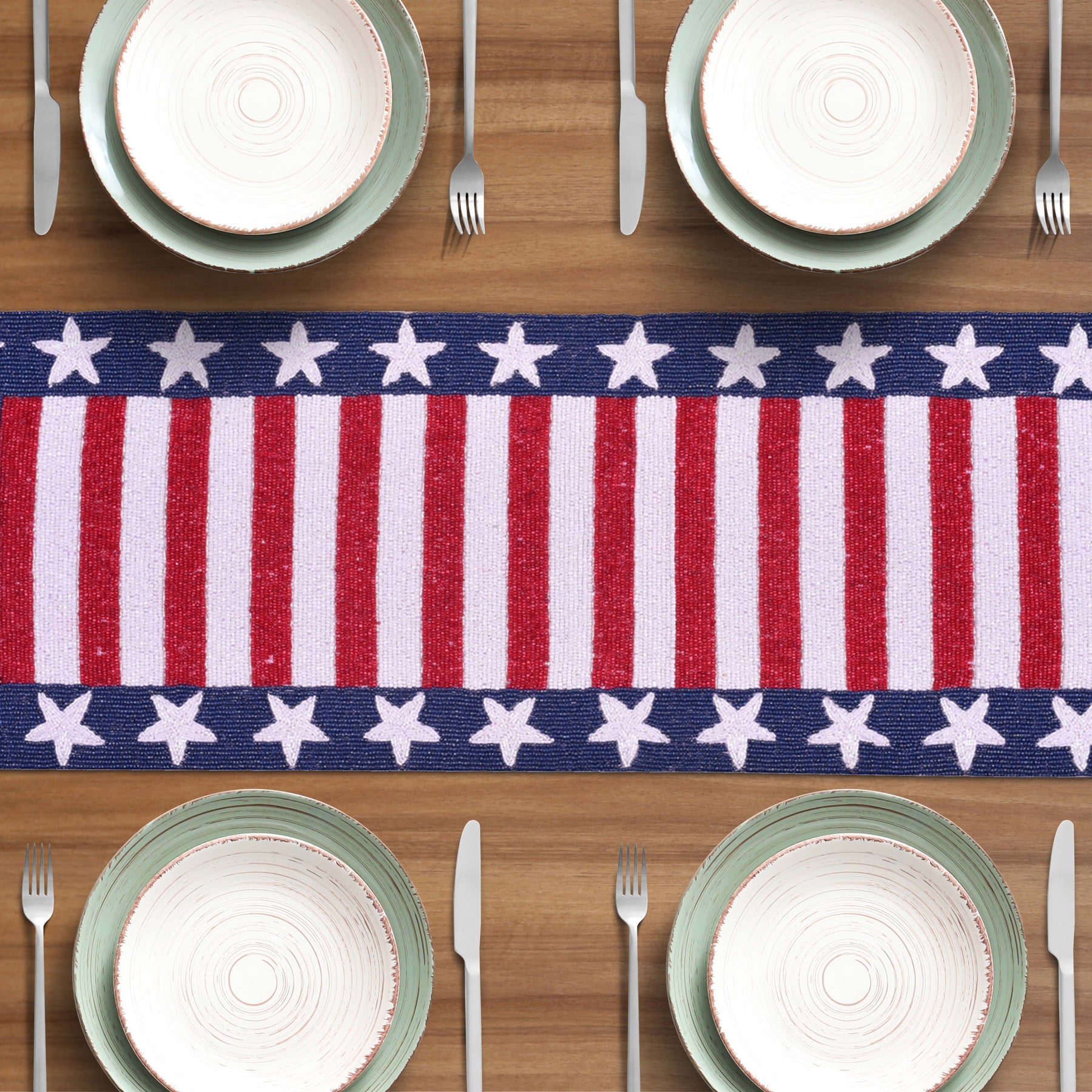 USA Flag Beaded Table Runner 13" x 54" - Decozen