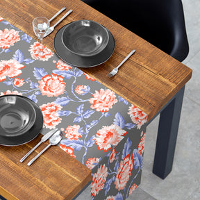 Printed Table Runner - Gray and Red