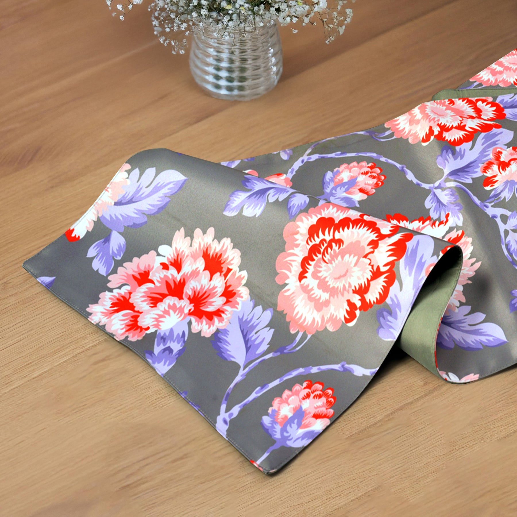 Printed Table Runner - Gray and Red