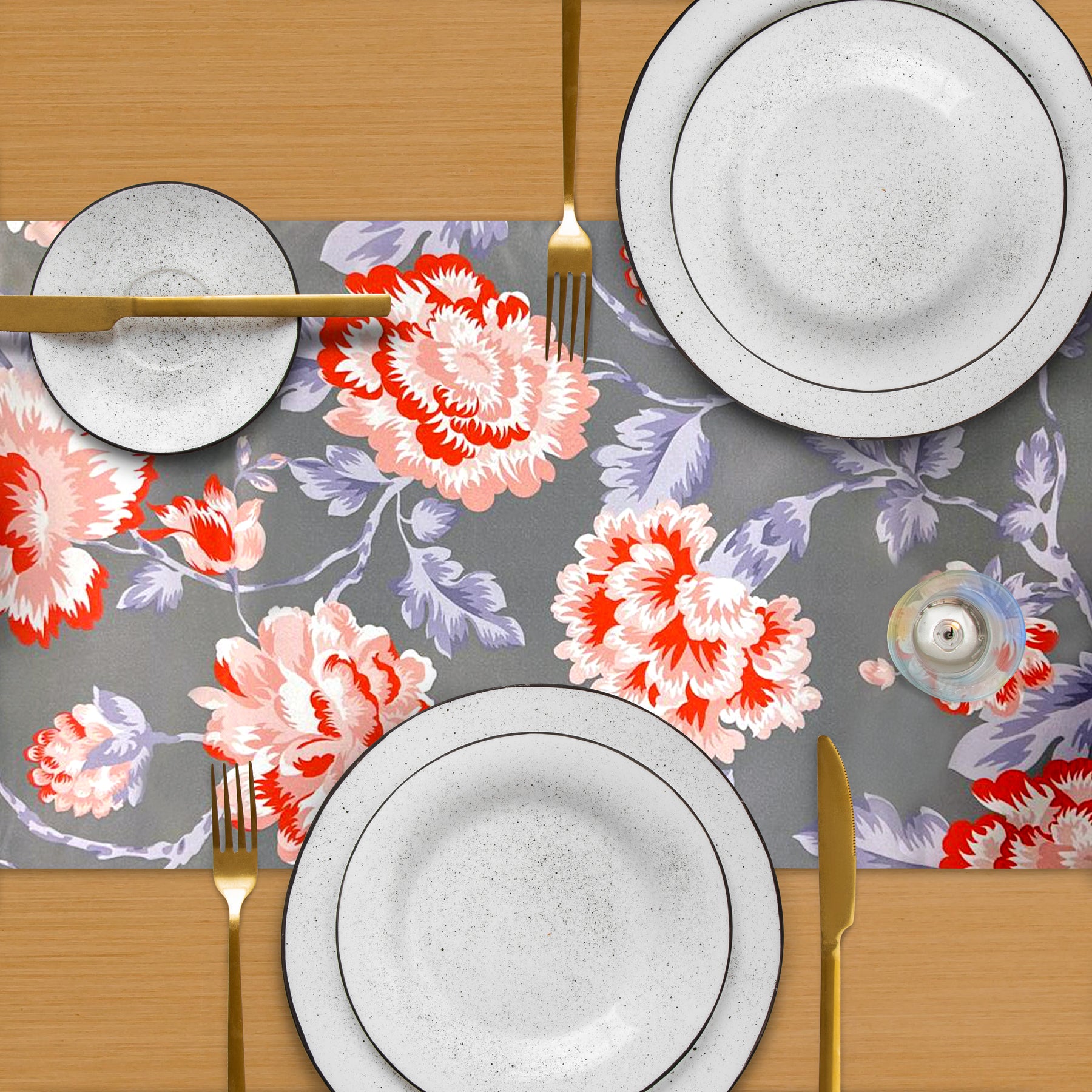 Printed Table Runner - Gray and Red