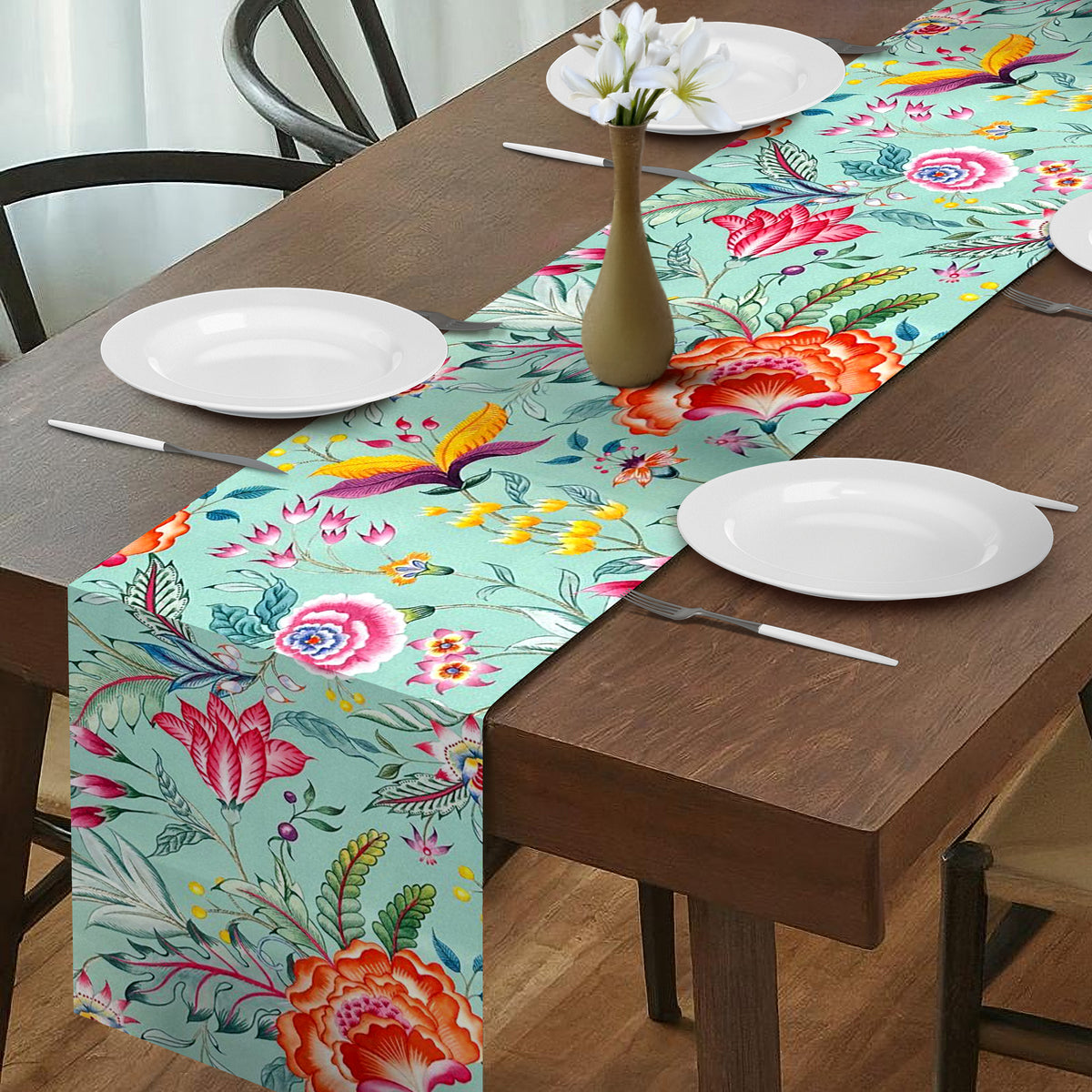 Printed Table Runner - Chintz Green and Pink