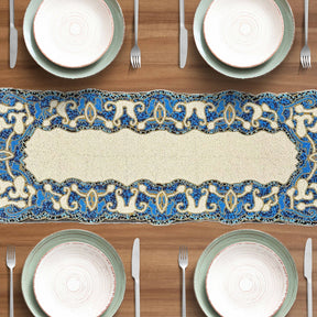 Beaded Table Runner - White Blue 54" x 13" - Decozen