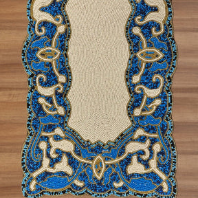 Beaded Table Runner - White Blue 36" x 13" - Decozen