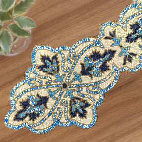 Beaded Table Runner - Blue White 54" x 13" - Decozen