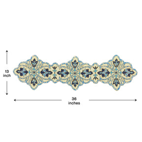 Beaded Table Runner - Blue White 36" x 13" - Decozen