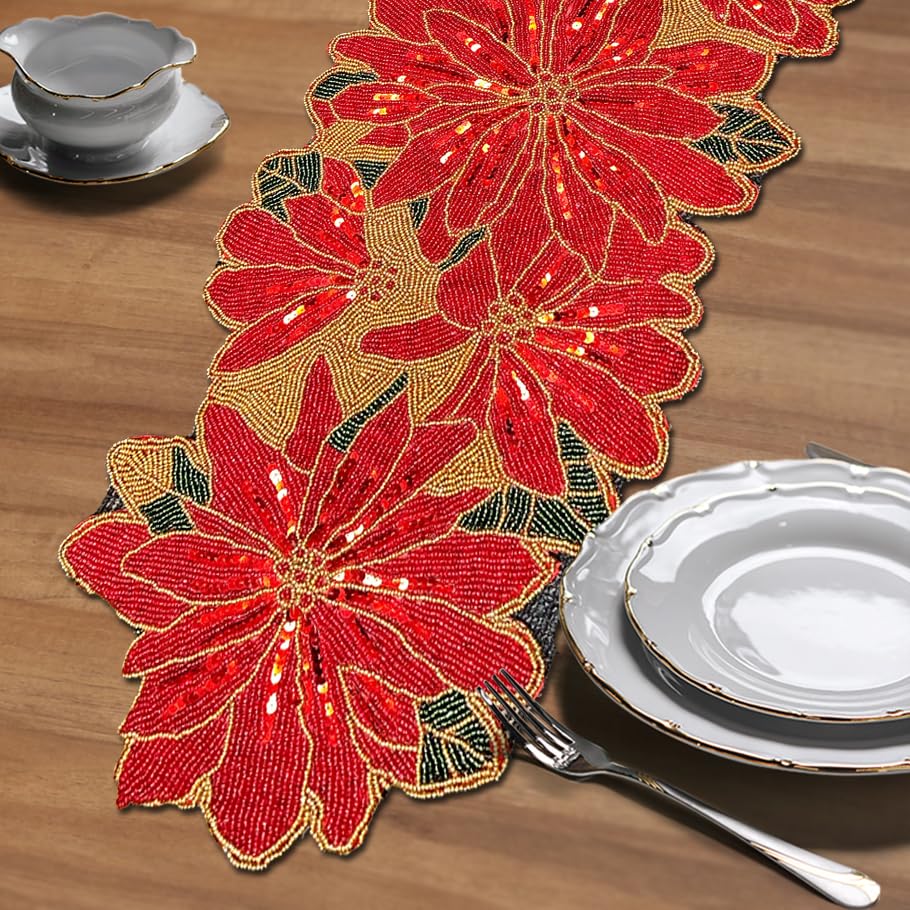 Beaded Table Runner - Christmas Red - Decozen
