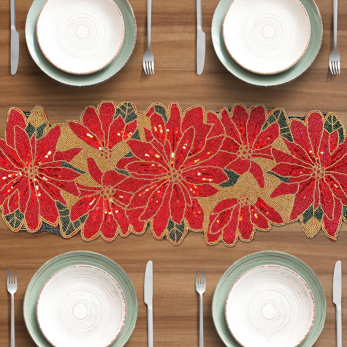 Beaded Table Runner - Christmas Red - Decozen