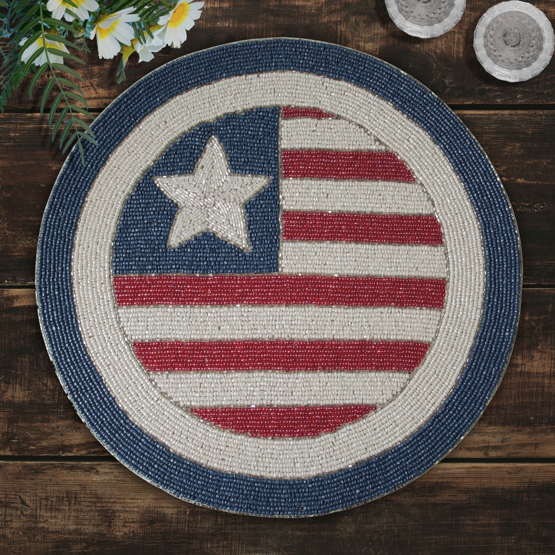 USA Flag Round Beaded Placemats - Decozen