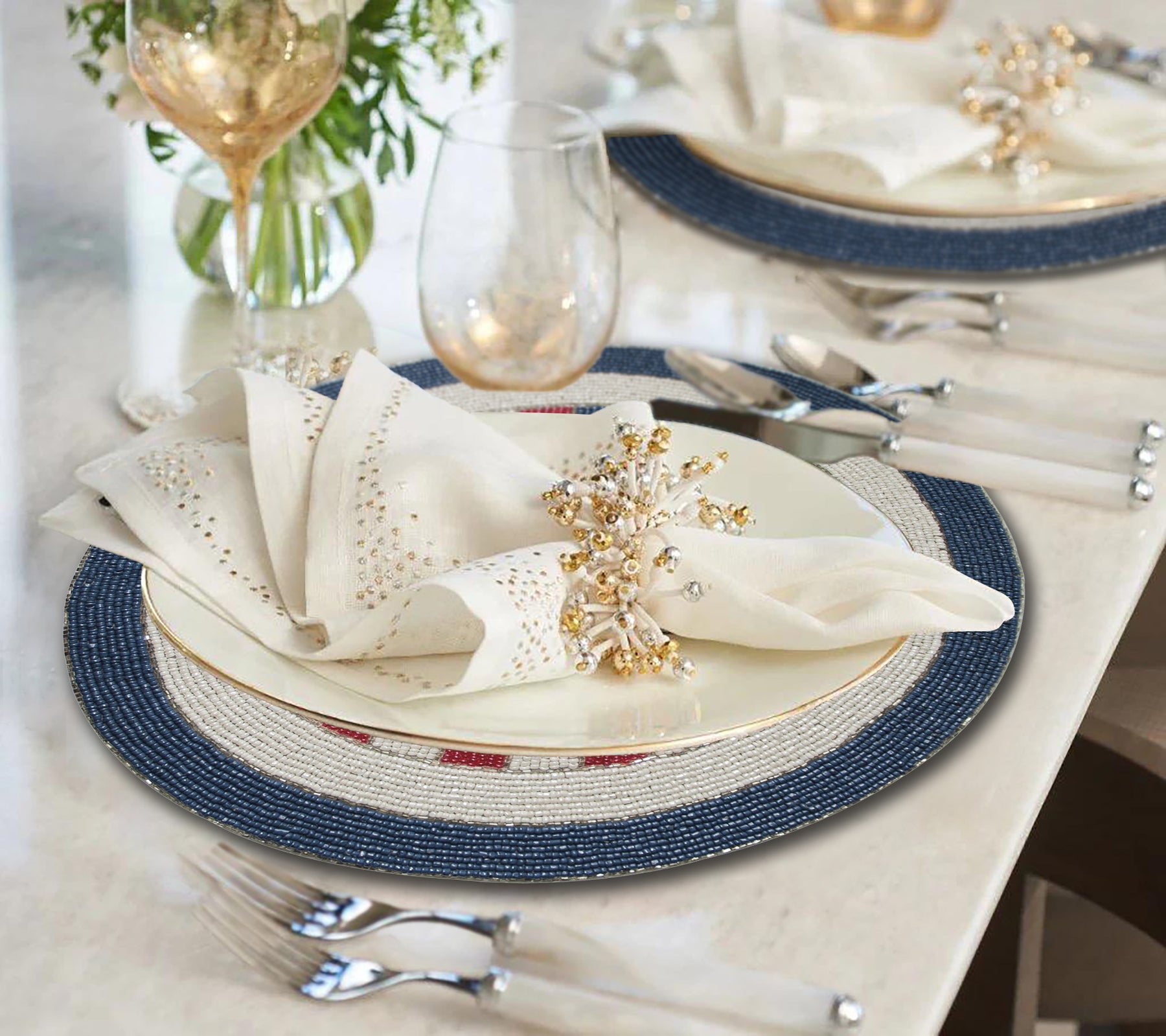 USA Flag Round Beaded Placemats - Decozen