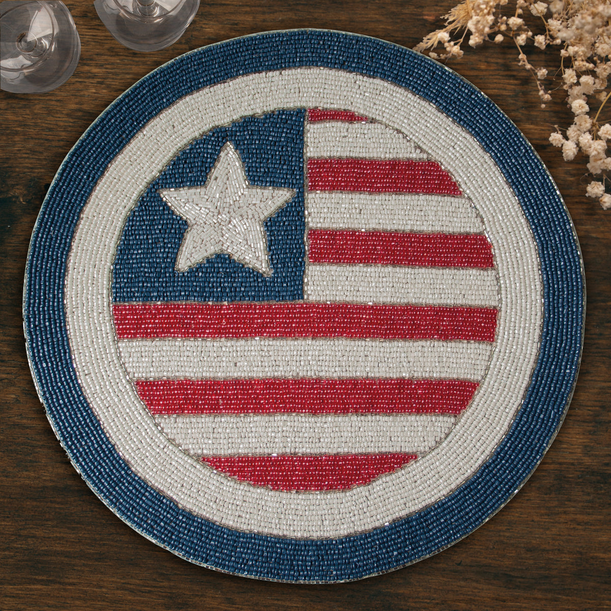 USA Flag Round Beaded Placemats - Decozen