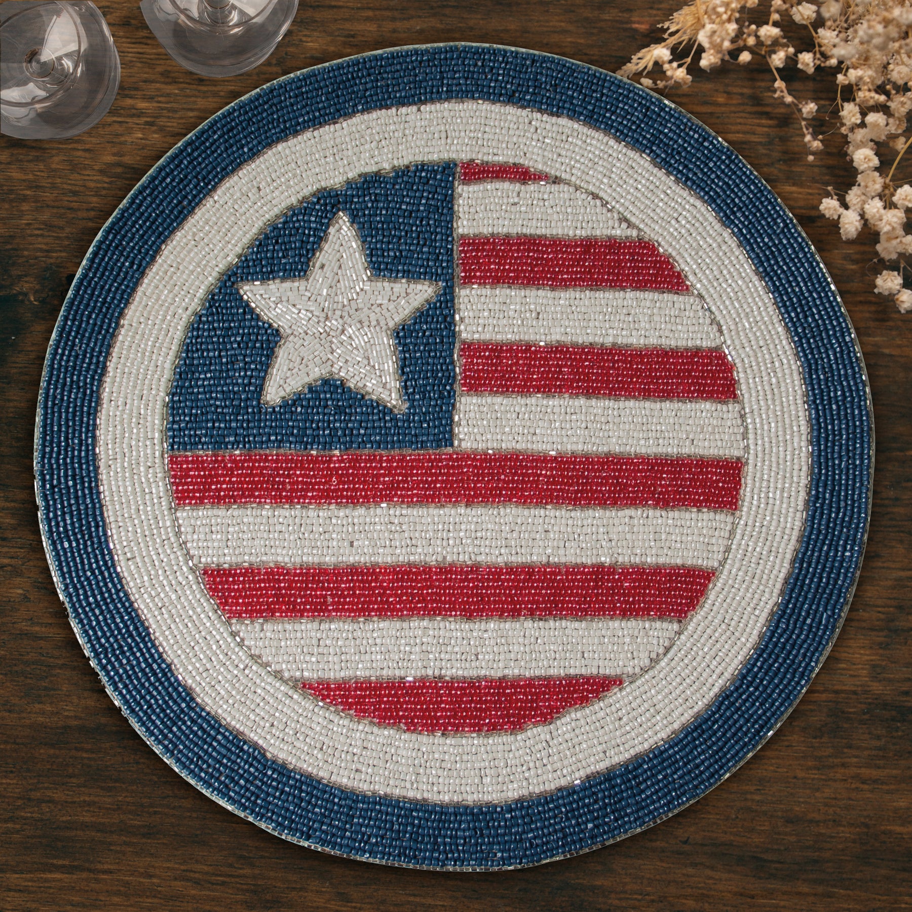 USA Flag Round Beaded Placemats - Decozen