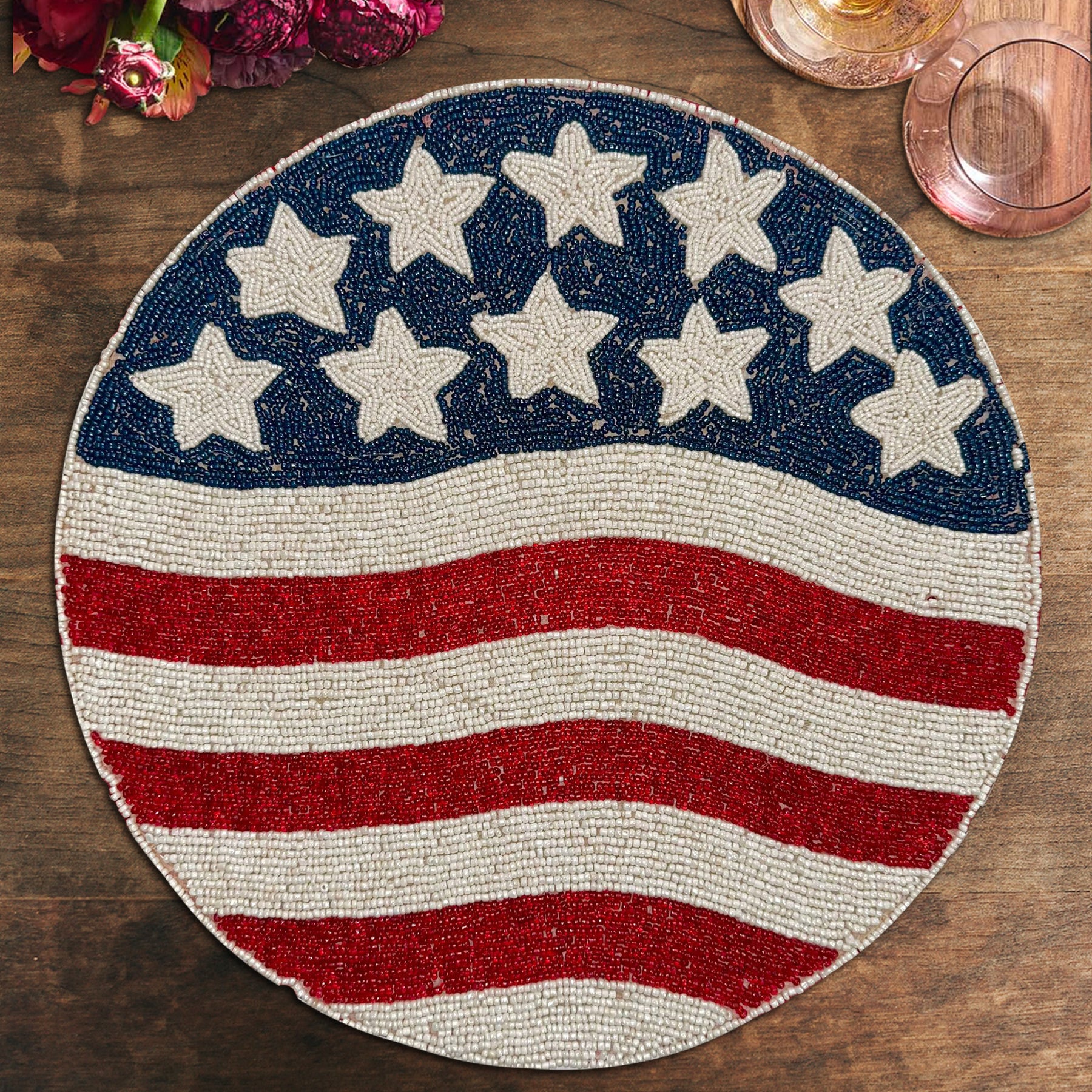 USA Flag Round Beaded Placemats - Decozen
